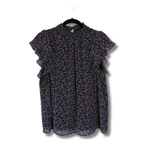 1. State Floral Print Ruffle Collar Blouse – Size Large